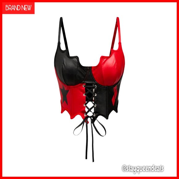 Tops - Gothic Faux Leather Lace Up Crop Cami Top Punk Grunge Asymmetrical Hem